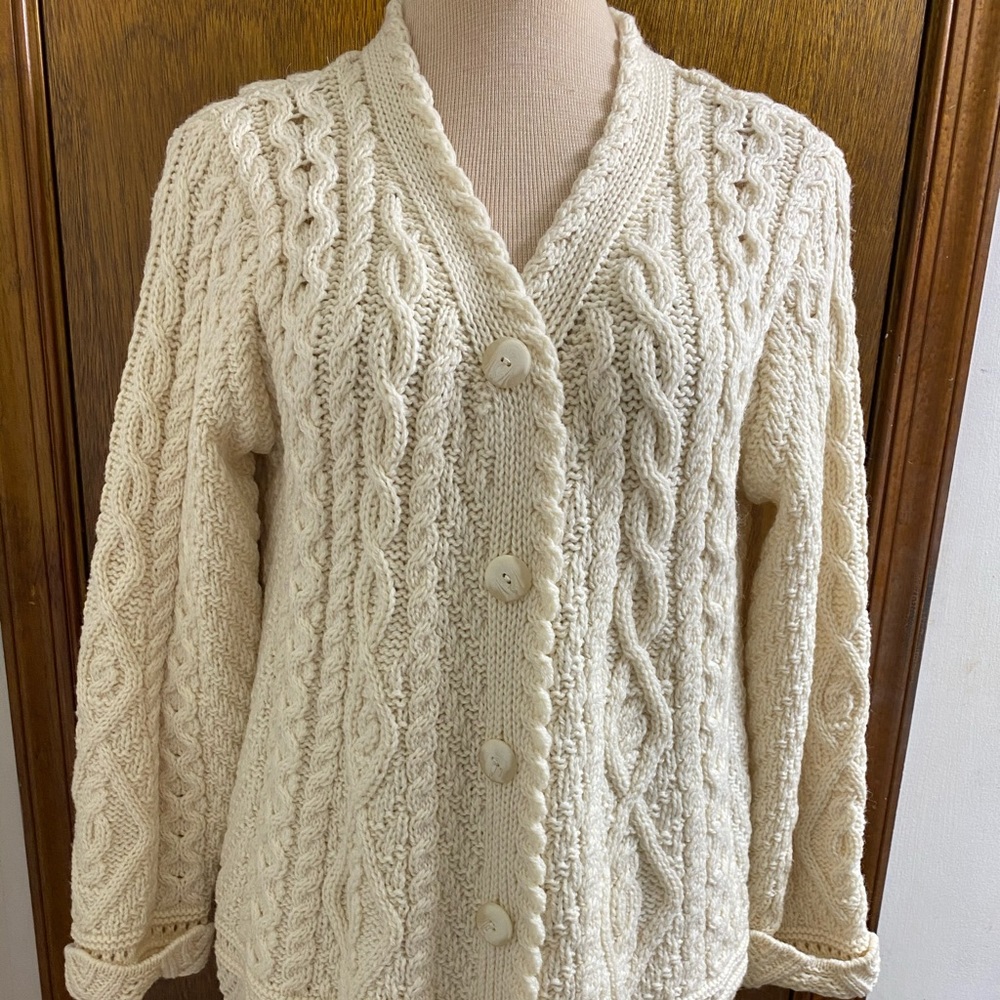 Aran Crafts Cream White Merino Wool Sweater Large